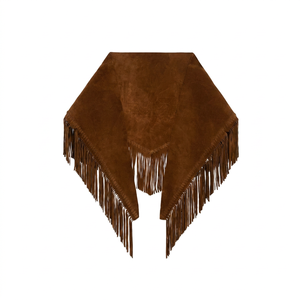 Brown Fringe Windproof Leather <b>Shawl</b> Scarf Velvet Textured <b>Wrap</b> Triangle Hijab Durable Anti-Bacterial for Winter Gift FAZMAX - Product Image 1