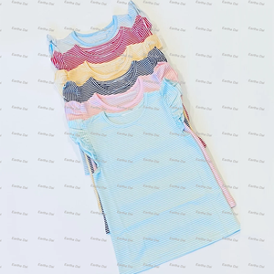 Wholesale <strong>T</strong>-<strong>shirt</strong> Summer Flutter Sleeve Custom Cotton Mini Striped <strong>t</strong> <strong>Shirts</strong> High Quality Kids Girls Tshirts <strong>Easter</strong> - Product Image 2
