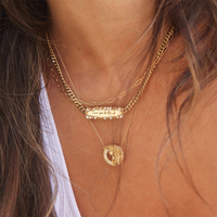 Gemnel Collier et Bague Plaqué Or 14K en Argent 925 avec Pendentif Barre Étoile Gravée et Chaîne Cubaine pour Femme, Bijoux Personnalisés