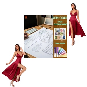 6226 Dropshipping OEM Robe longue maxi en satin pour femme, style cami, à dos nu croisé, fendue à la cuisse, Double Crazy - Product Image 1