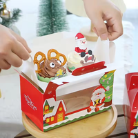Boîte cadeau en papier rouge de Noël avec fenêtre et poignée, imprimé Père Noël, boîte d'emballage rigide pour bonbons et petits cadeaux