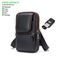 Sac à bandoulière pour téléphone portable en cuir de vache véritable pour homme, simple, couche supérieure avec fermeture à glissière, nouveau design de sac banane