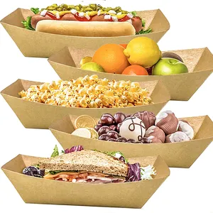 Grosir Kotak Baki Kertas Kraft Kertas Kapal Kertas Goreng Ayam Goreng Hot Dog Nampan Makanan Kertas Sekali Pakai