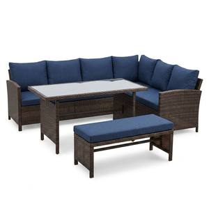 Sofá en Forma <span class=keywords><strong>de</strong></span> L <span class=keywords><strong>de</strong></span> Mimbre Resistente a la Intemperie para Patio y Piscina, con Cojines Gruesos, Muebles <span class=keywords><strong>de</strong></span> Ratán para Entretenimiento al Aire Libre - Product Image 1