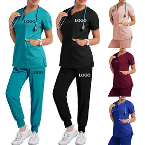 Enfermería Doctor Scrubs Enfermería Médico Odontología Pet Hospital Moda 2 piezas Jogger Spandex Custom Scrubs Uniformes Sets