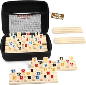 Jeu de Rummy Cube YuMing pour 6 <span class=keywords><strong>joueurs</strong></span>, avec supports en bois et étui de rangement, jeu de stratégie familial classique pour adultes et enfants, idéal pour l'intérieur, les voyages et les fêtes - Product Image 2