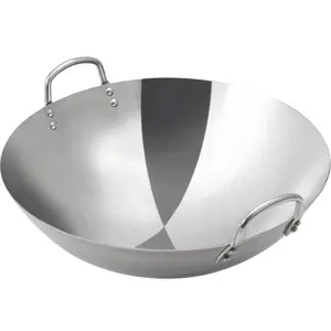 Widely Used Quality Chinese Large Commercial Induction Stainless steel Wok With Double Handles Rivets Kitchen Cooking Wok Pan