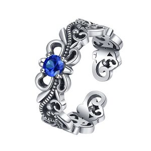 <span class=keywords><strong>Anello</strong></span> Regolabile in Argento Sterling 925 con Fiore Smaltato <span class=keywords><strong>Viola</strong></span> e Zirconi Verdi e Blu, Regalo di Compleanno per Donne, Gioielleria Fine - Product Image 3