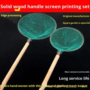 Épuisette à <span class=keywords><strong>manche</strong></span> en bois massif, ensemble complet, maille peu profonde tressée à la main, bord en fil épais anti-abrasion, pour la capture de crabes, homards et fruits de mer - Product Image 3