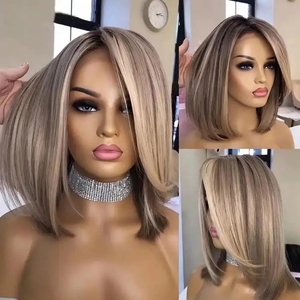 Peluca de Cabello con Clip, Color Rubio Ceniza con Reflejos, Corte <span class=keywords><strong>Bob</strong></span> Corto, Cabello Virgen Ruso con Cutícula Alineada, Pelucas con Frente de Encaje Transparente para Mujeres Blancas - Product Image 4