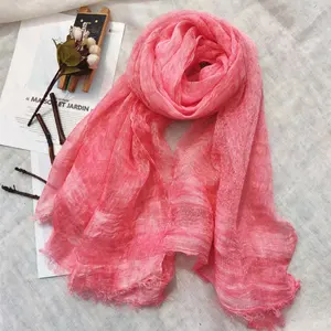 2023 Silk Scarves Summer Halo Dyed Shading Scarves Factory Wholesale Dirty Dyed Female Red Silk Scarf Shawl