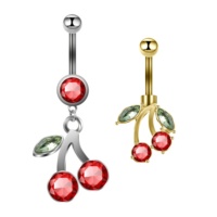 Anneau de nombril élégant en acier inoxydable serti de diamants, clou de nombril géométrique en forme de cerise, bijou piercing exquis pour femme
