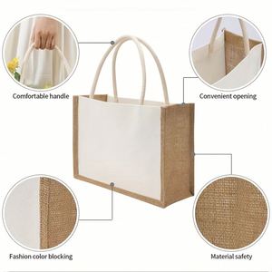 Bolsa de Yute Pintada a Mano con Asa Larga, Diseño de Letras, Logotipo Personalizable, Ecológica, Tamaño Mediano, Embalaje Universal - Product Image 3