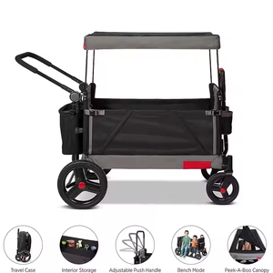 Carro de <span class=keywords><strong>cochecito</strong></span> con arnés de seguridad de 5 puntos para niños de 1 año en adelante, carro de empuje y tracción con dosel - Product Image 4