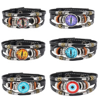 Vente en gros d'accessoires du mauvais œil Bracelet en cuir du mauvais œil bleu turc pour hommes ou femmes