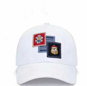 Custom Patch Embroidered Baseball Cap Cotton Dad Hat with Removable <b>Flower</b> and <b>Bear</b> Patches Adjustable Casual Trucker Hat - Product Image 1