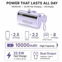 Batterie externe compacte de style capsule, charge rapide 22,5 W, type C, design mini compact en plastique, batterie au lithium polymère haute capacité, portable