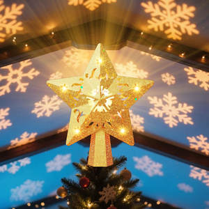 <strong>Christmas</strong> Tree Topper <strong>3D</strong> Hollow Silver Snow Star with LED Rotating Projector Lights Home Decor <strong>Christmas</strong> Star Tree Topper - Product Image 1