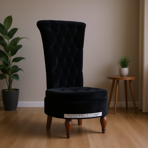 Sedia con Schienale Alto in Velluto Nero, 100% Poliestere Trapuntato, Gambe in Legno Massello, Sedia per Soggiorno - Product Image 2