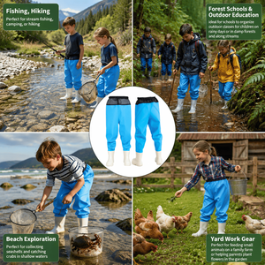 Senshuo Cyan Azure Tots Waist Waders Drawstring Mesh Ventilated Featherweight <span class=keywords><strong>Vinyl</strong></span> Kids Hip Pants Waders for Backyard - Product Image 4
