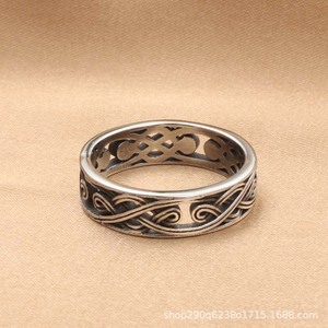 Men's <b>Titanium</b> Steel Hollow <b>Ring</b> Retro Silver Floral Pattern Fashion Jewelry Gift - Product Image 3