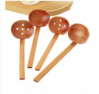 Cuillère à ramen jetable en bambou écologique à long manche, louche en bois, cuillère ajourée en forme de carapace de tortue, cuillères à soupe