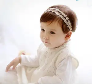 Baby Girl Headband Pearl Lace Flower Hair Band Child Retro Elastic Hair Accessories Kid Adjustable Tieback Headwear Photo Props