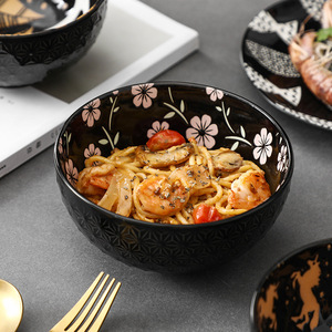 Bol à nouilles à salade en céramique <span class=keywords><strong>scandinave</strong></span> moderne de 6 pouces <span class=keywords><strong>Vaisselle</strong></span> jetable en relief créative pour les couples pour les ramen japonais - Product Image 2