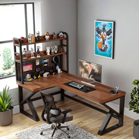 Bureau d'ordinateur moderne en bois massif à double coin et étagère de bureau à domicile Table de bureau intégrée pour étudiants Esports Players