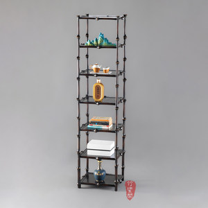 Lacquered Bamboo Seven Tier Bookshelf Standing Multifunctional Living Room Shelf Qiong Bamboo Rectangle YY0824 - Product Image 1