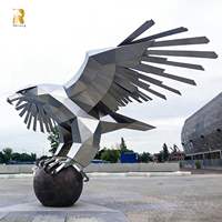 Statue d'aigle en acier inoxydable de grande taille, design abstrait, pour place commerciale extérieure