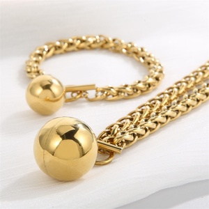 Ensemble de bijoux en acier inoxydable pour femmes, personnalisable, pour mariage, fiançailles, fête, avec perles, pendentif, bracelet et collier, or/argent - Product Image 1