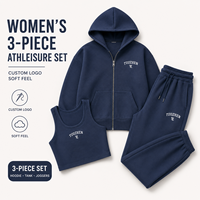 Ensemble 3 pièces grande taille en jersey de coton, comprenant un sweat-shirt zippé à capuche, un débardeur et un pantalon large, uni, décontracté, pour le sport et les activités de plein air