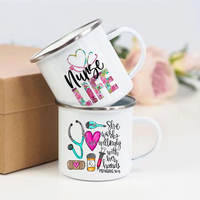 Tasses émaillées imprimées « Nurse Life », tasses à café créatives, tasses à lait pour boissons, desserts et petit-déjeuner, avec poignée, meilleurs cadeaux pour infirmières