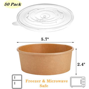 Gobelet en papier jetable carré ou rond, chauffable, en kraft, étanche, avec logo personnalisé, pour salade ou poke bowl, avec couvercle en PE - Product Image 2