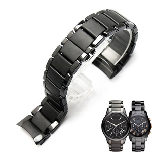 Correa de reloj de cerámica de 22mm y 24mm para <span class=keywords><strong>Armani</strong></span> AR1451 AR1452 AR1400 AR1410, pulsera de muñeca con hebilla de mariposa de extremo curvo mate para hombre - Product Image 1