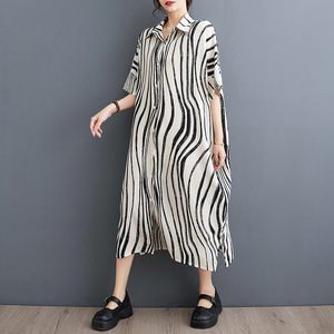 One Size New Summer Cardigan Dress, Medium Length Skirt, Short Sleeved Shirt Collar, Single Breasted <strong>zebra</strong> <strong>Print</strong> - Product Image 6