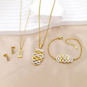 Wholesale New Arrival Fashion Tarnish Free 18K Gold Plated Crystal Pendant Earring Set Stainless Steel Jewelry Sets For Women