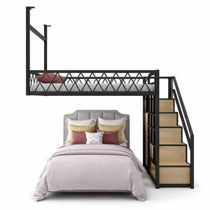 Letto a soppalco per bambini con libreria e scale, struttura in acciaio laminato a freddo, ringhiera a reticolo diamantato, design a due <span class=keywords><strong>letti</strong></span> per la <span class=keywords><strong>cameretta</strong></span> dei bambini - Product Image 1