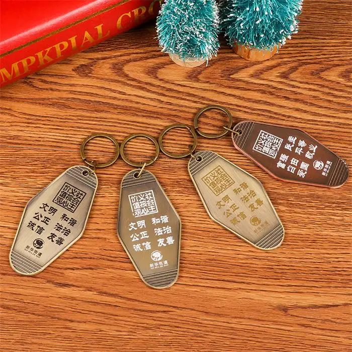 Manufacturer Copper Key Plate Customized Metal Key Chain For Tourist Souvenirs Free Logo Design Vintage Hotel number plate