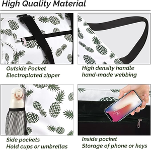 Sac fourre-tout en nylon pliable grande capacité avec logo personnalisé, imperméable, pour la plage, avec fermeture éclair et poches pour femmes - Product Image 4