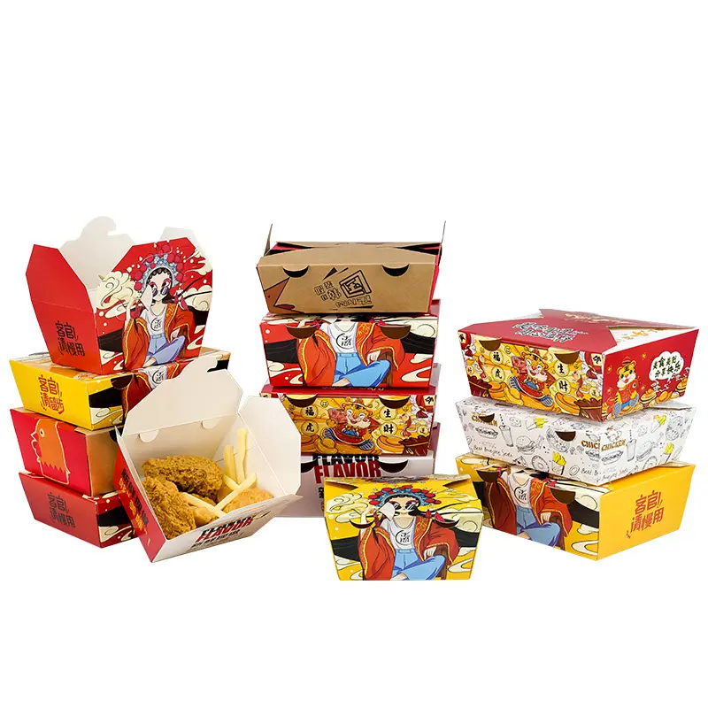 저렴한 사용자 정의 인쇄 디자인 접이식 팝콘 치킨 튀김 치킨 칩 패스트 푸드 종이 상자 포장 수제 럭셔리 선물 상자