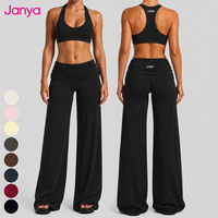 Set Yoga 2 Potong Janya, Bra Olahraga Racerback Solid, Celana Lurus dengan Pinggang Lipat, Bahan Bernapas, Stretch Empat Arah, Set Kebugaran Gym
