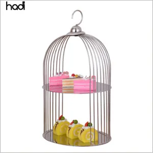 GZ Support à gâteaux en acier inoxydable argenté à 2 niveaux Serveur de buffet HADI en gros Cage à oiseaux fantaisie Présentoir de nourriture pour hôtel restaurant