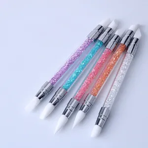 1 pièce Stylo de modelage et de pointillage à double embout en silicone, Pinceaux pour nail art, Outil à manche en strass et cristaux pour manucure gel DIY - Product Image 4