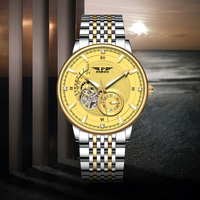 PINDU Business Elegante Halb-Skelett Herren Automatik-Mechanische Uhr mit Diamant-Stundenmarkierungen