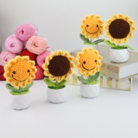 5.5CM SY R Coloré Souriant Tournesol Pot Plante Tricoté Fleur Rose Tulipes Marguerite De Mariage Décoration Décoratif Fleurs Plantes