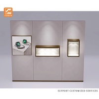 Maßgefertigte Luxus-Vitrine aus Edelstahl und MDF mit LED-Beleuchtung, Wandmontage, Glasständer für Schmuck, für Geschäfte, Einkaufszentren und Ausstellungsräume