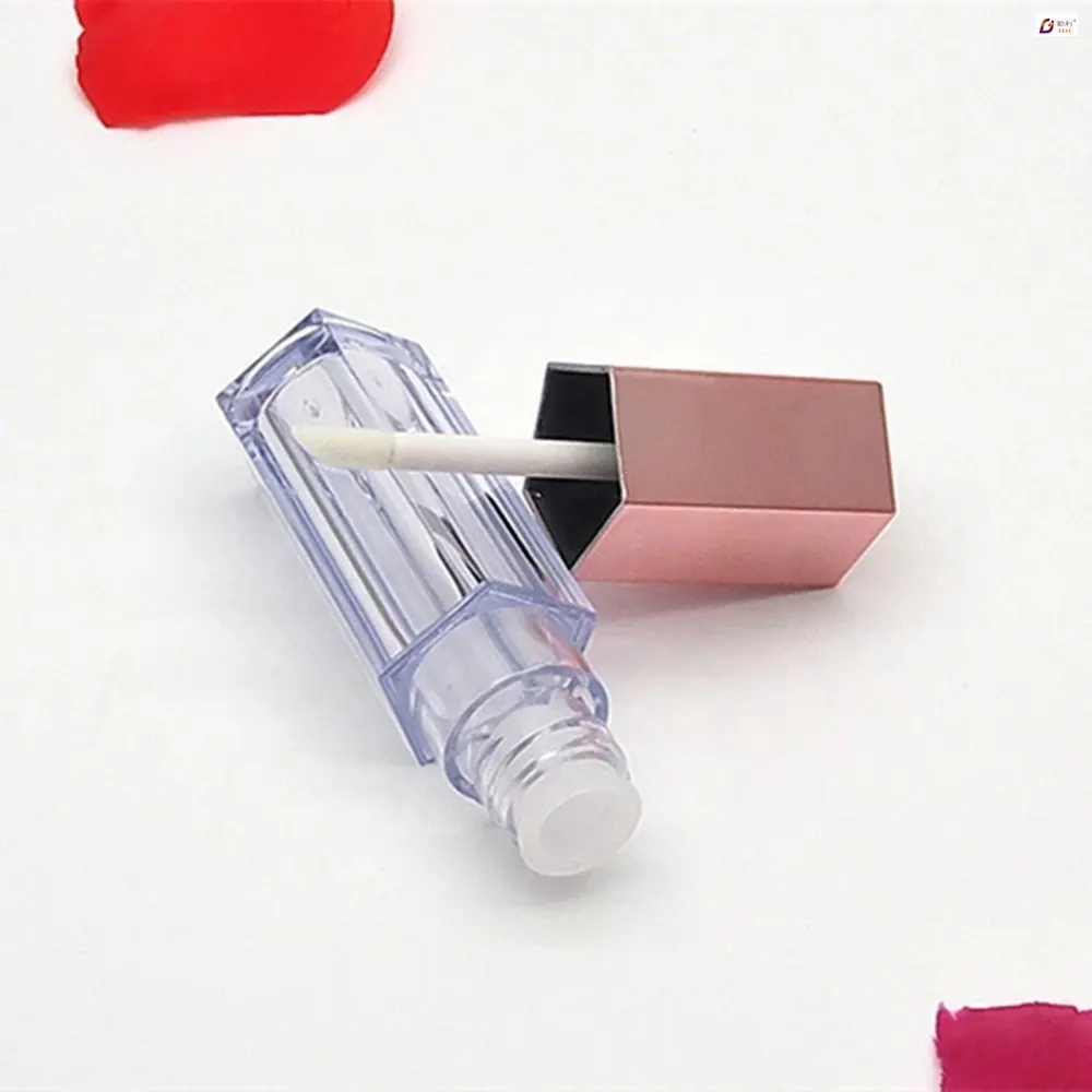 Kleine 10ml leere klare Lipgloss-Kunststoff tuben behälter mit rosé goldfarbenem Deckel