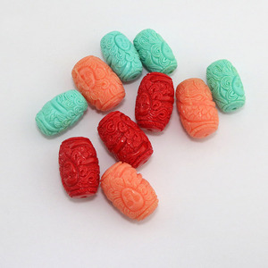 Cuentas focales <span class=keywords><strong>de</strong></span> resina talladas a mano, color rosa coral, con forma <span class=keywords><strong>de</strong></span> barril, modelo GP0832 - Product Image 4